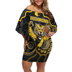 Custom Richmond Football Off Shoulder Short Dress Aboriginal Dot Art Pattern