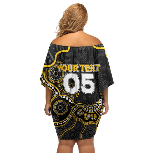 Custom Richmond Football Off Shoulder Short Dress Aboriginal Dot Art Pattern