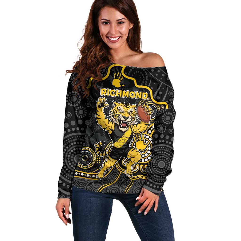 Custom Richmond Football Off Shoulder Sweater Aboriginal Dot Art Pattern