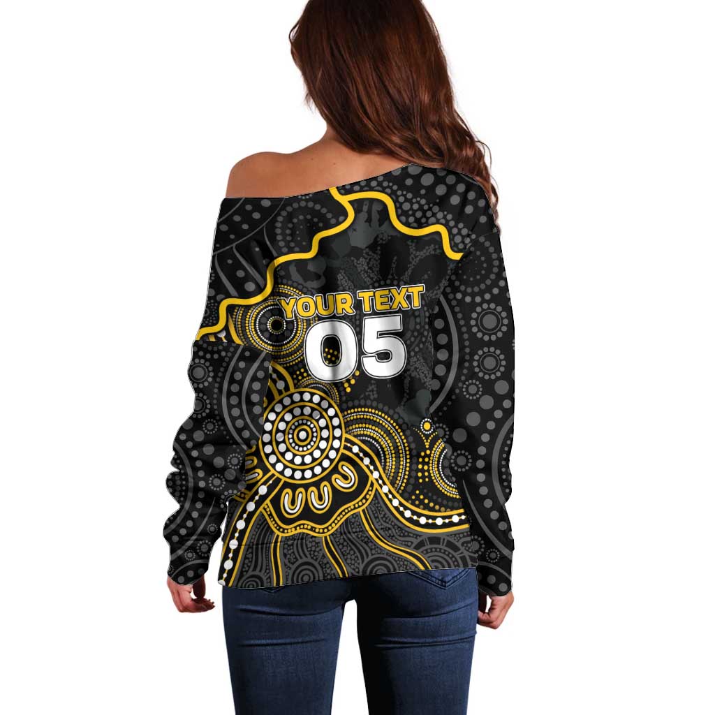 Custom Richmond Football Off Shoulder Sweater Aboriginal Dot Art Pattern