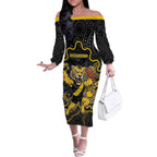 Custom Richmond Football Off The Shoulder Long Sleeve Dress Aboriginal Dot Art Pattern