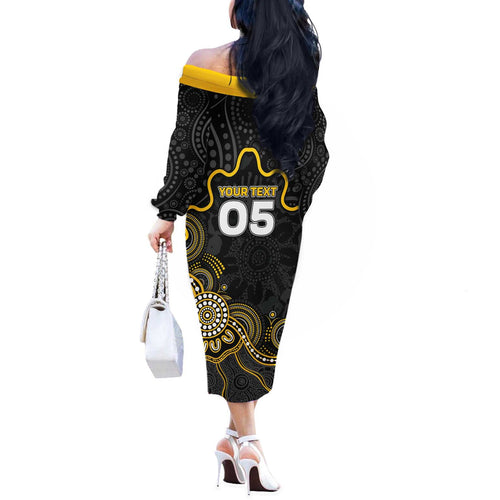 Custom Richmond Football Off The Shoulder Long Sleeve Dress Aboriginal Dot Art Pattern