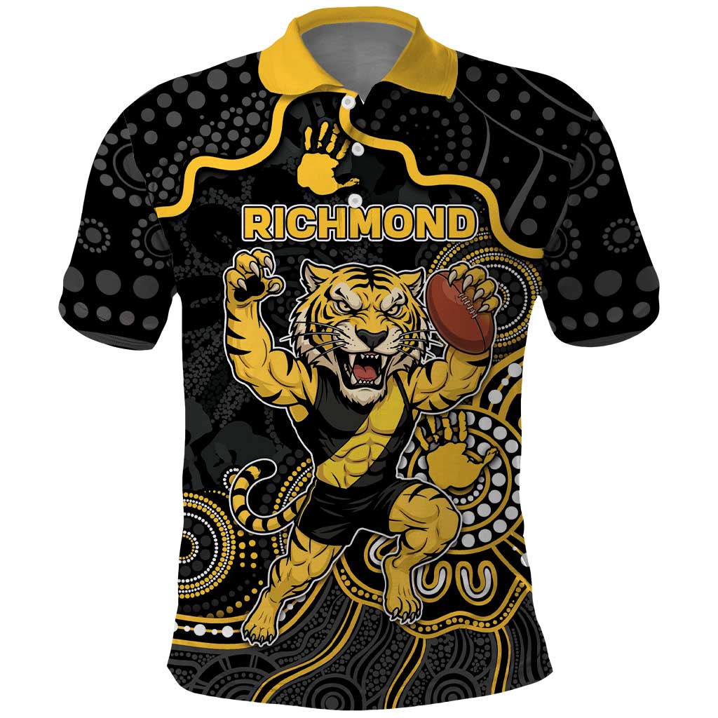 Custom Richmond Football Polo Shirt Aboriginal Dot Art Pattern