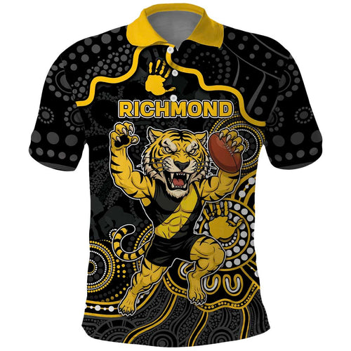 Custom Richmond Football Polo Shirt Aboriginal Dot Art Pattern