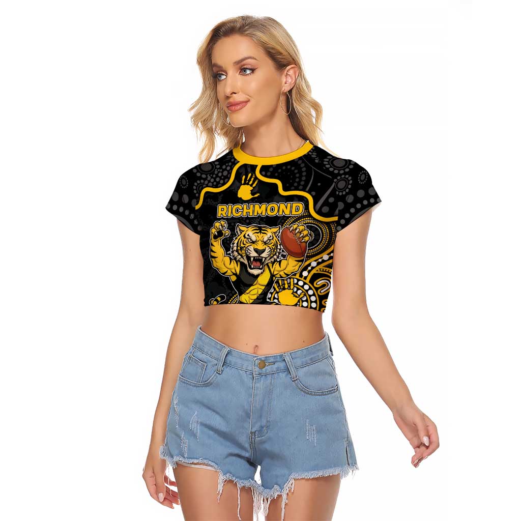 Custom Richmond Football Raglan Cropped T Shirt Aboriginal Dot Art Pattern