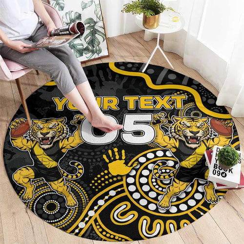 Custom Richmond Football Round Carpet Aboriginal Dot Art Pattern