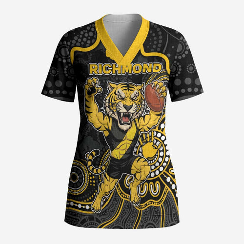 Custom Richmond Football Scrub Top Aboriginal Dot Art Pattern