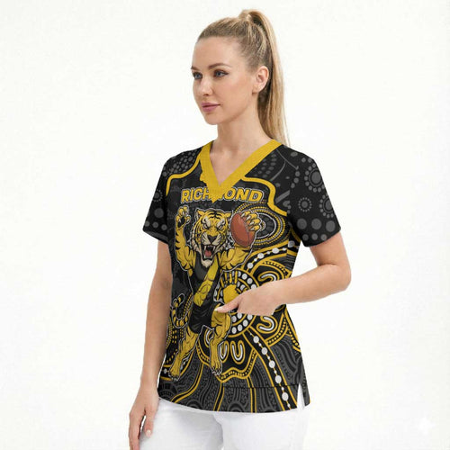 Custom Richmond Football Scrub Top Aboriginal Dot Art Pattern