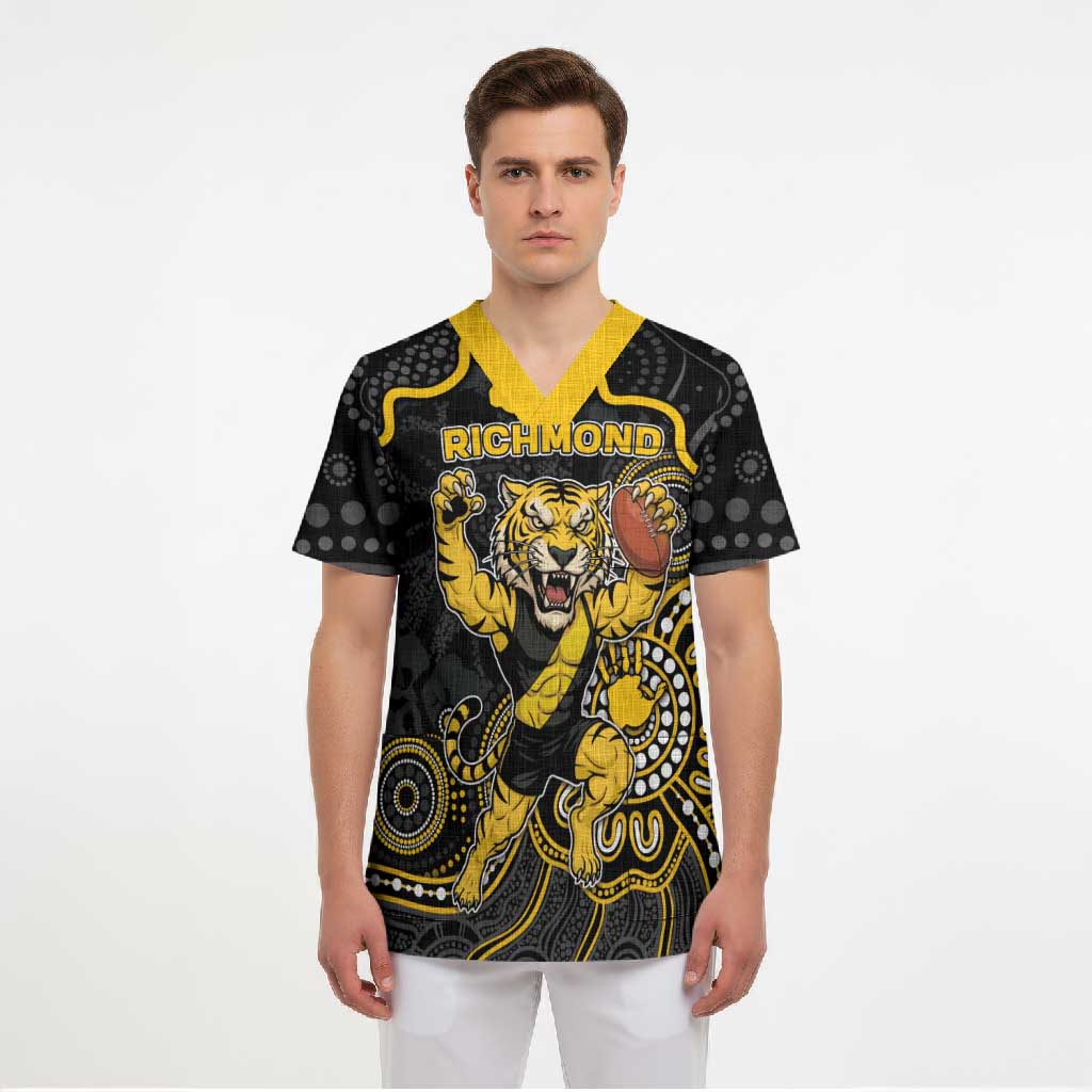 Custom Richmond Football Scrub Top Aboriginal Dot Art Pattern