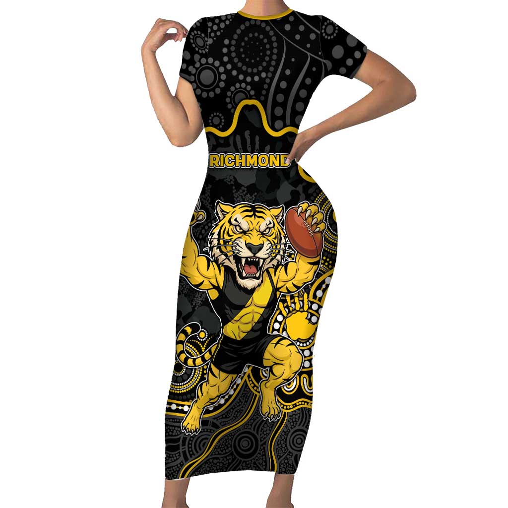 Custom Richmond Football Short Sleeve Bodycon Dress Aboriginal Dot Art Pattern