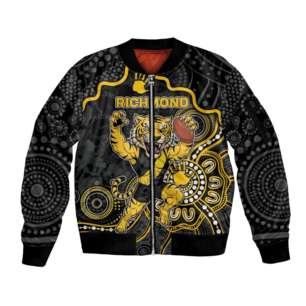 Custom Richmond Football Sleeve Zip Bomber Jacket Aboriginal Dot Art Pattern