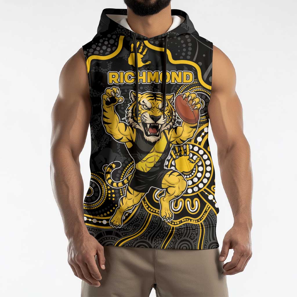 Custom Richmond Football Sleeveless Hoodie Aboriginal Dot Art Pattern