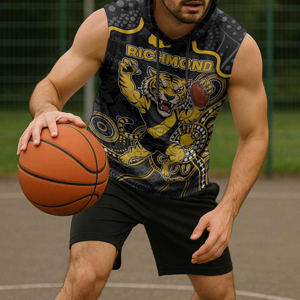 Custom Richmond Football Sleeveless Hoodie Aboriginal Dot Art Pattern