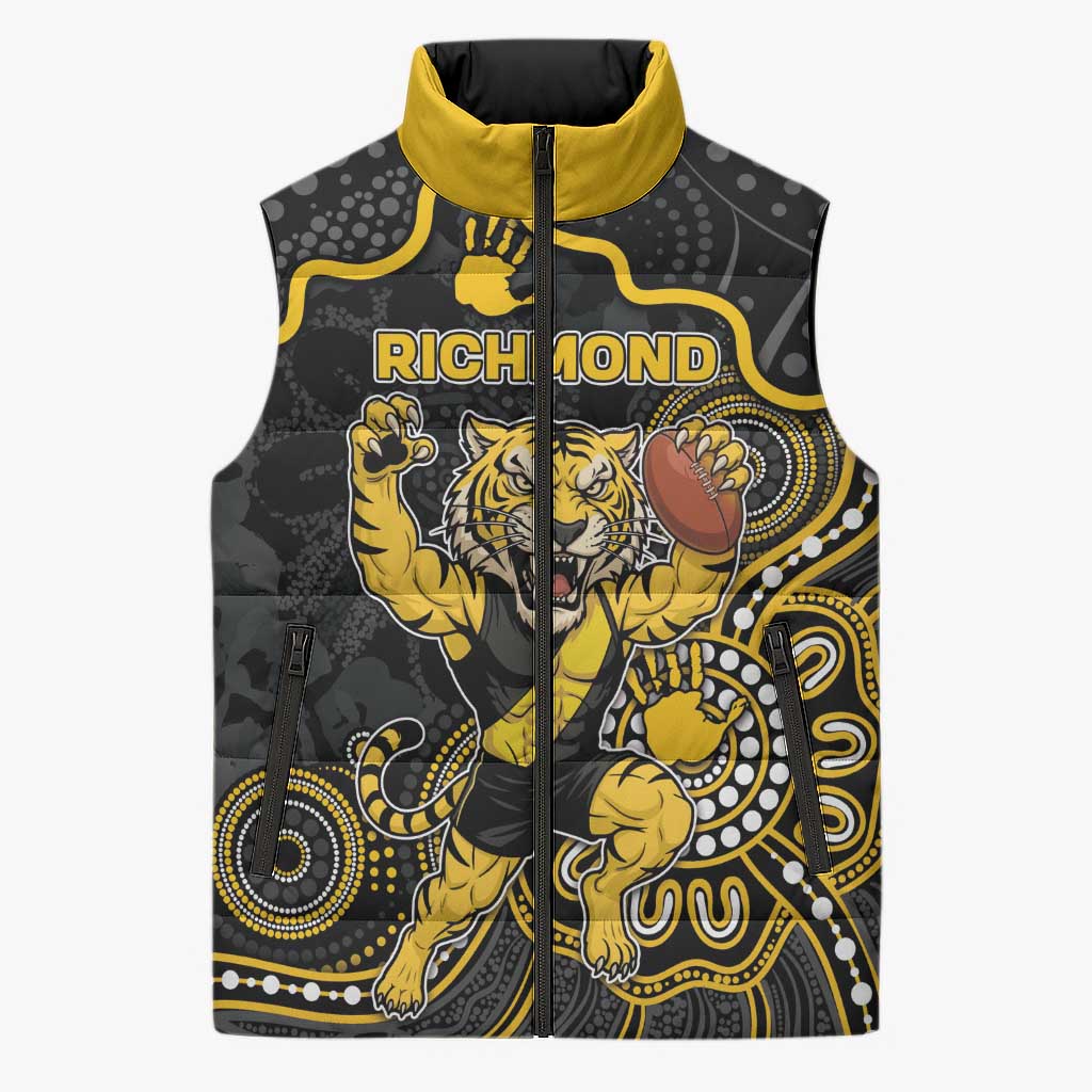 Custom Richmond Football Sleeveless Puffer Jacket Aboriginal Dot Art Pattern