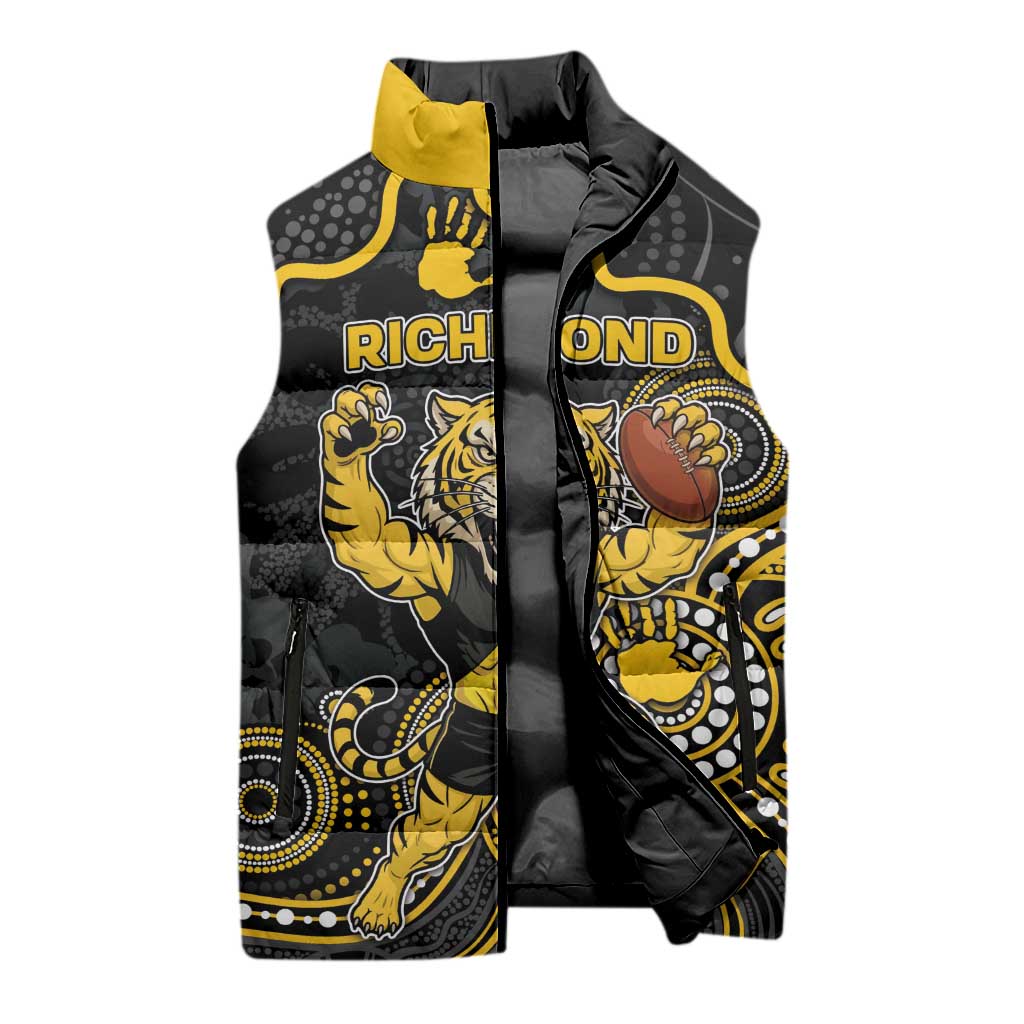 Custom Richmond Football Sleeveless Puffer Jacket Aboriginal Dot Art Pattern
