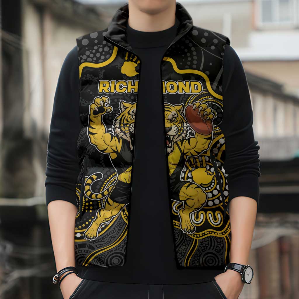 Custom Richmond Football Sleeveless Puffer Jacket Aboriginal Dot Art Pattern
