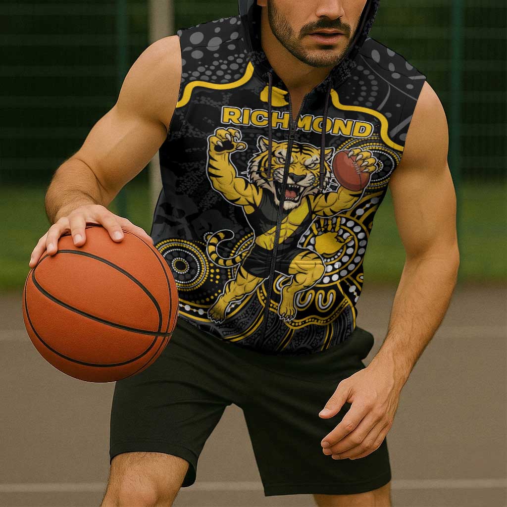 Custom Richmond Football Sleeveless Zip Hoodie Aboriginal Dot Art Pattern