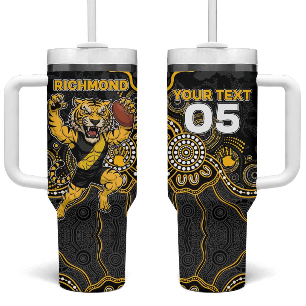 Custom Richmond Football Tumbler With Handle Aboriginal Dot Art Pattern