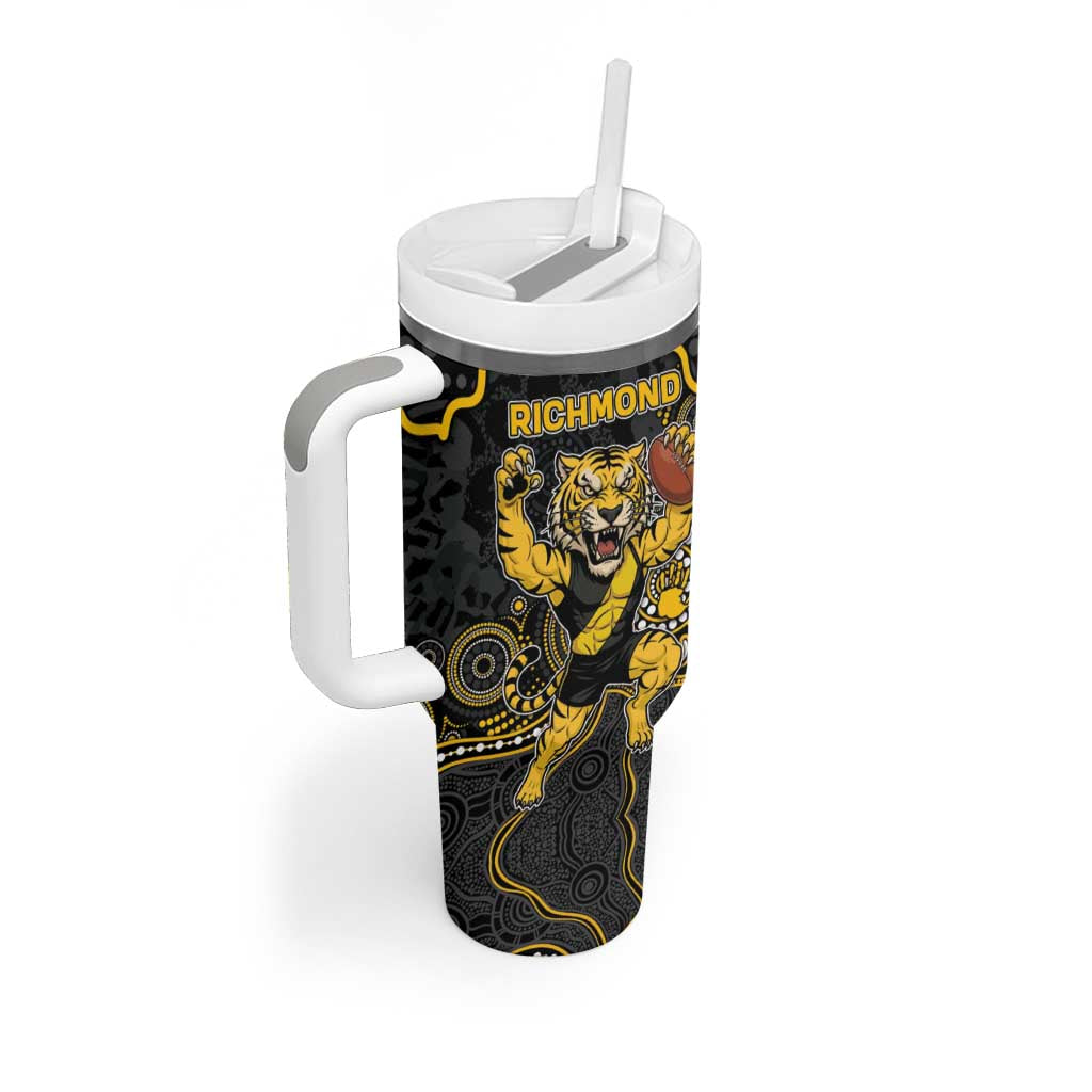 Custom Richmond Football Tumbler With Handle Aboriginal Dot Art Pattern