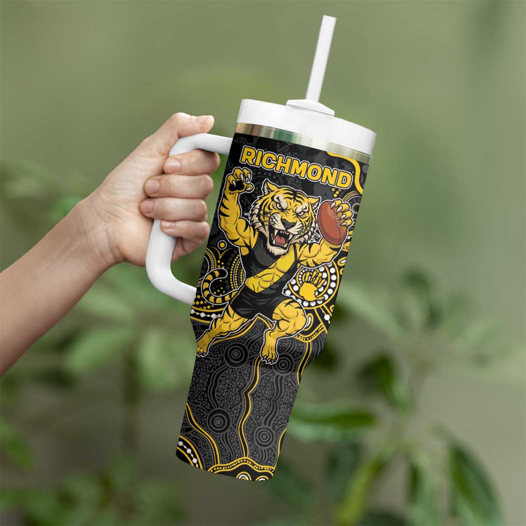 Custom Richmond Football Tumbler With Handle Aboriginal Dot Art Pattern