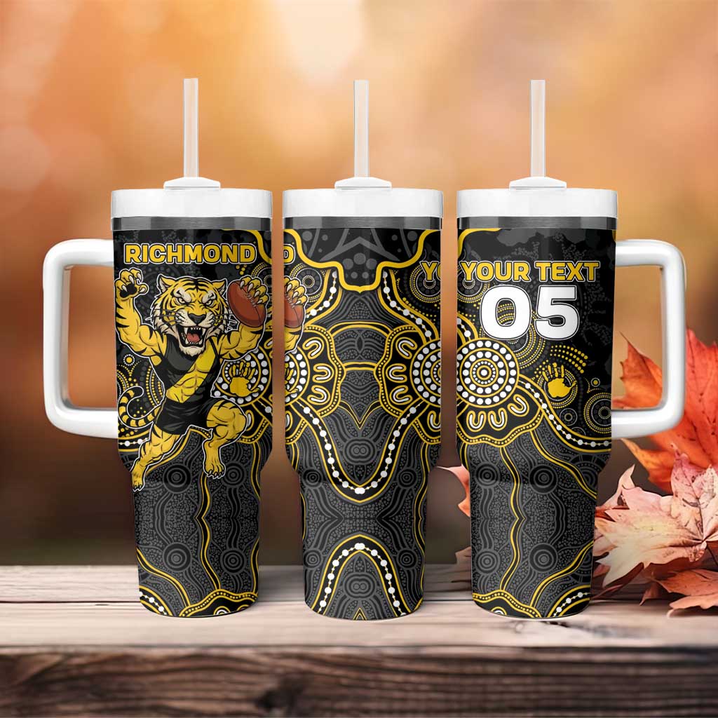 Custom Richmond Football Tumbler With Handle Aboriginal Dot Art Pattern