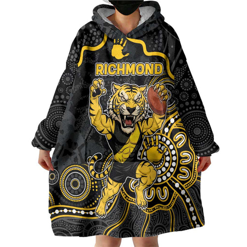 Custom Richmond Football Wearable Blanket Hoodie Aboriginal Dot Art Pattern