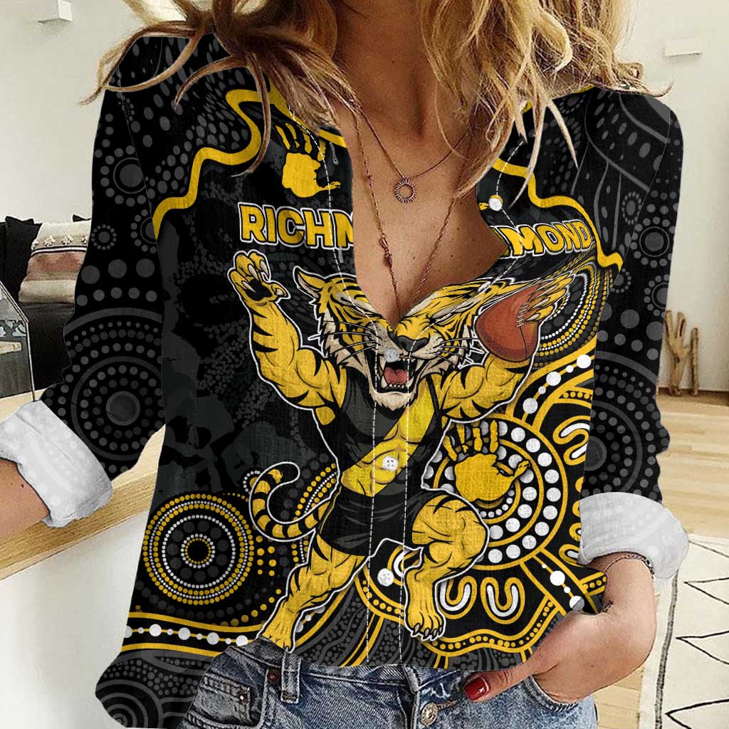 Custom Richmond Football Women Casual Shirt Aboriginal Dot Art Pattern