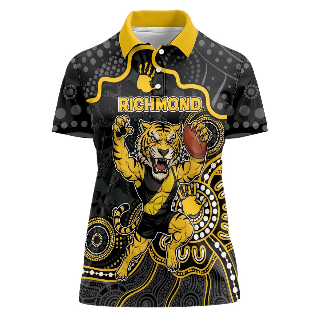 Custom Richmond Football Women Polo Shirt Aboriginal Dot Art Pattern