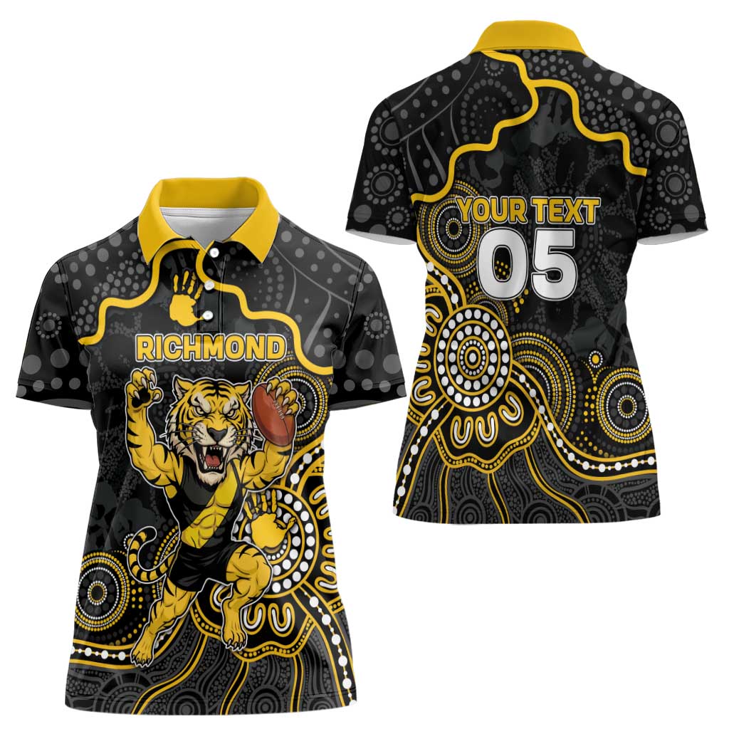 Custom Richmond Football Women Polo Shirt Aboriginal Dot Art Pattern
