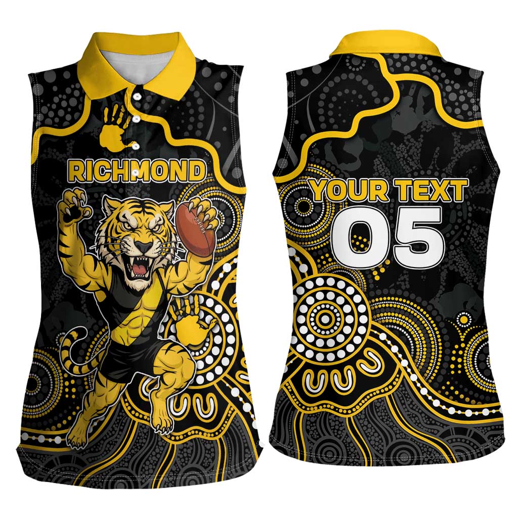Custom Richmond Football Women Sleeveless Polo Shirt Aboriginal Dot Art Pattern