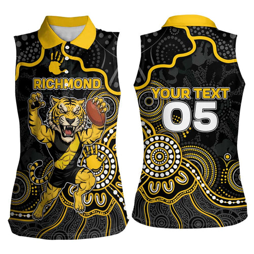 Custom Richmond Football Women Sleeveless Polo Shirt Aboriginal Dot Art Pattern