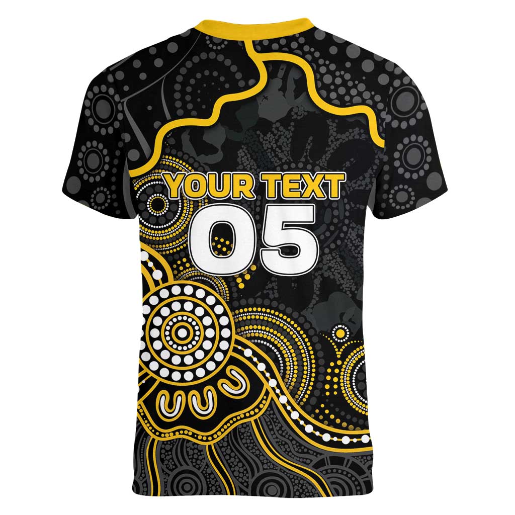 Custom Richmond Football Women V-Neck T-Shirt Aboriginal Dot Art Pattern