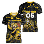Custom Richmond Football Women V-Neck T-Shirt Aboriginal Dot Art Pattern