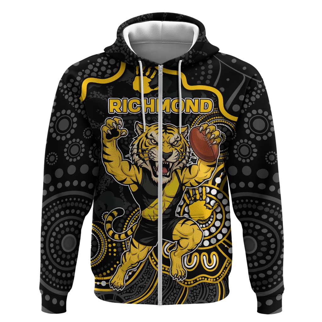 Custom Richmond Football Zip Hoodie Aboriginal Dot Art Pattern