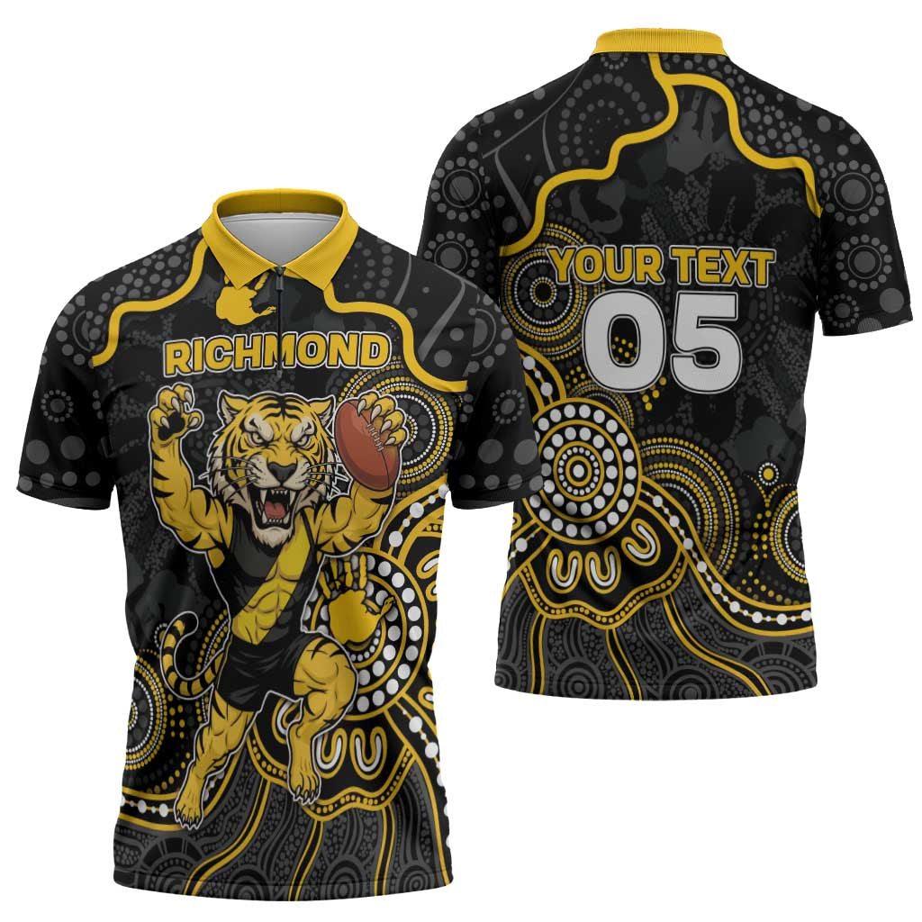 Custom Richmond Football Zipper Polo Shirt Aboriginal Dot Art Pattern