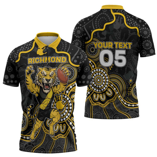 Custom Richmond Football Zipper Polo Shirt Aboriginal Dot Art Pattern