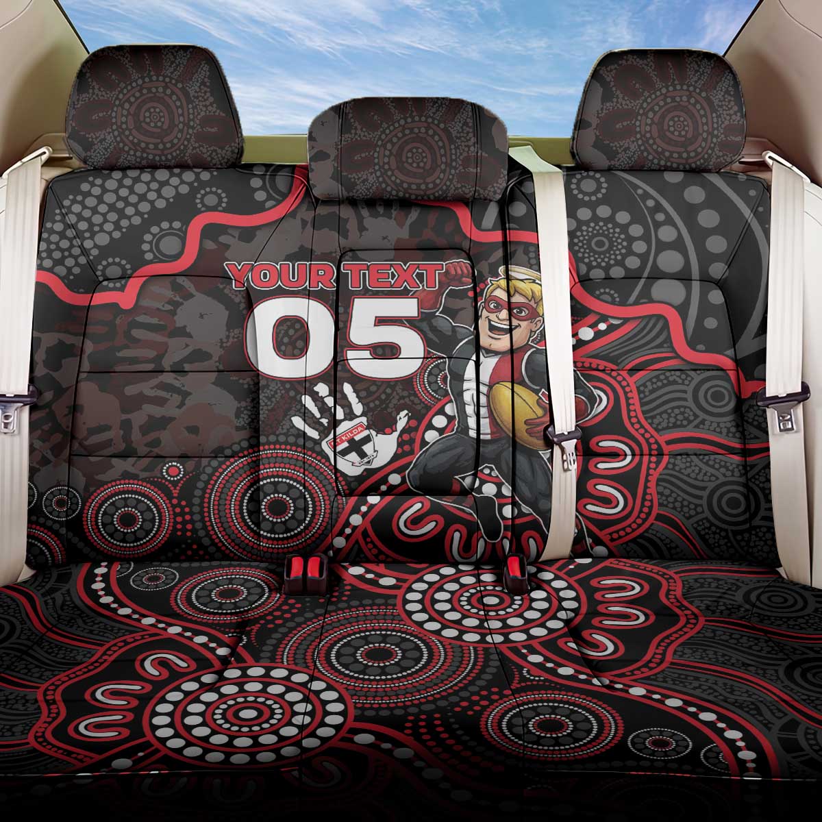 Custom Saints Football Back Car Seat Cover Aboriginal Dot Art Pattern