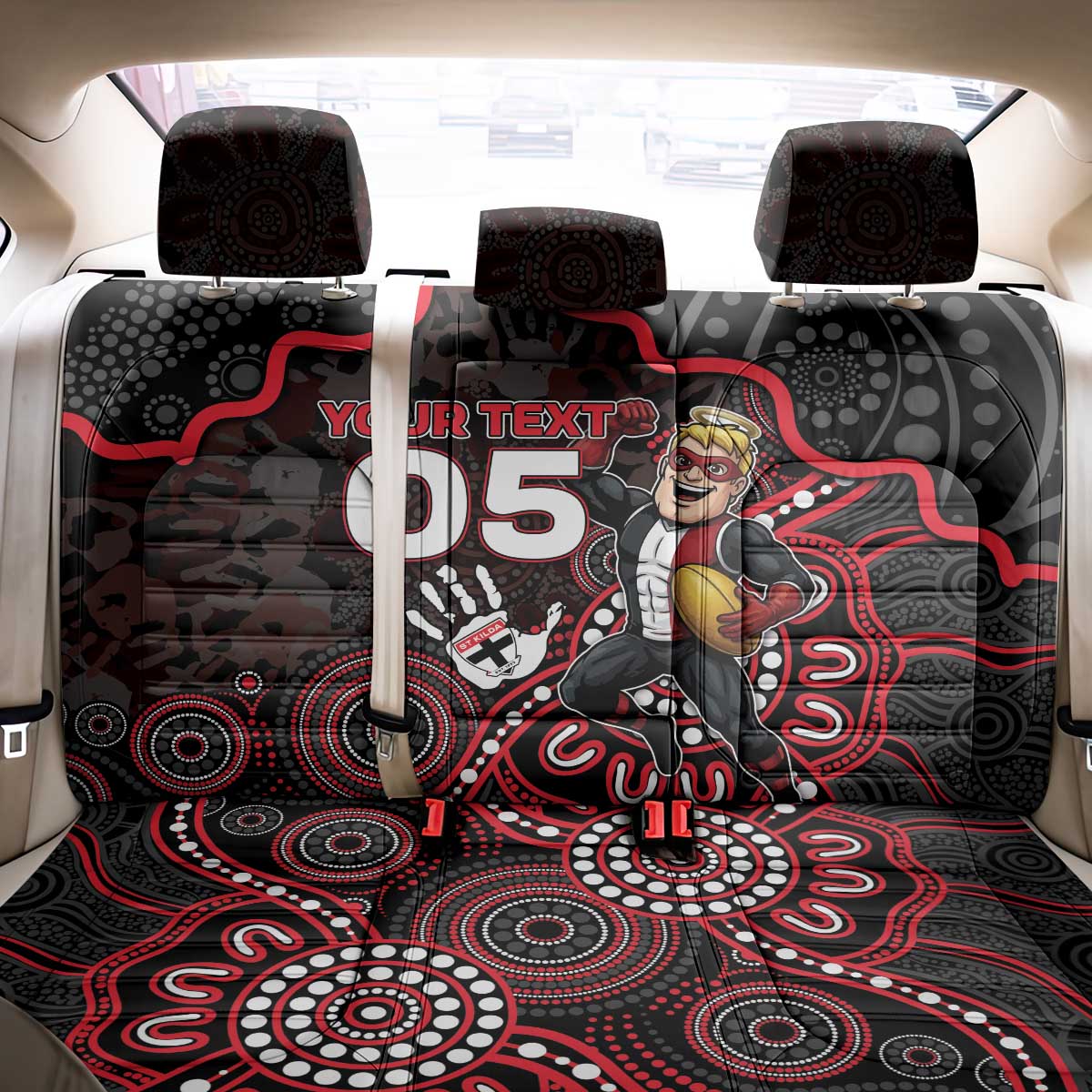 Custom Saints Football Back Car Seat Cover Aboriginal Dot Art Pattern