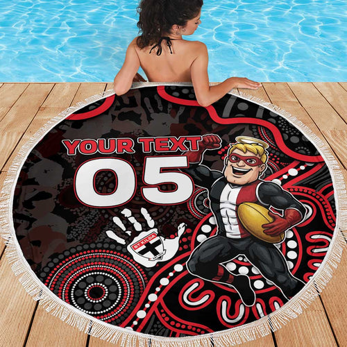 Custom Saints Football Beach Blanket Aboriginal Dot Art Pattern