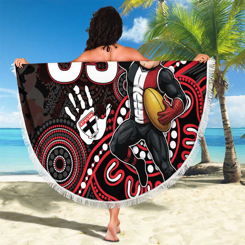 Custom Saints Football Beach Blanket Aboriginal Dot Art Pattern