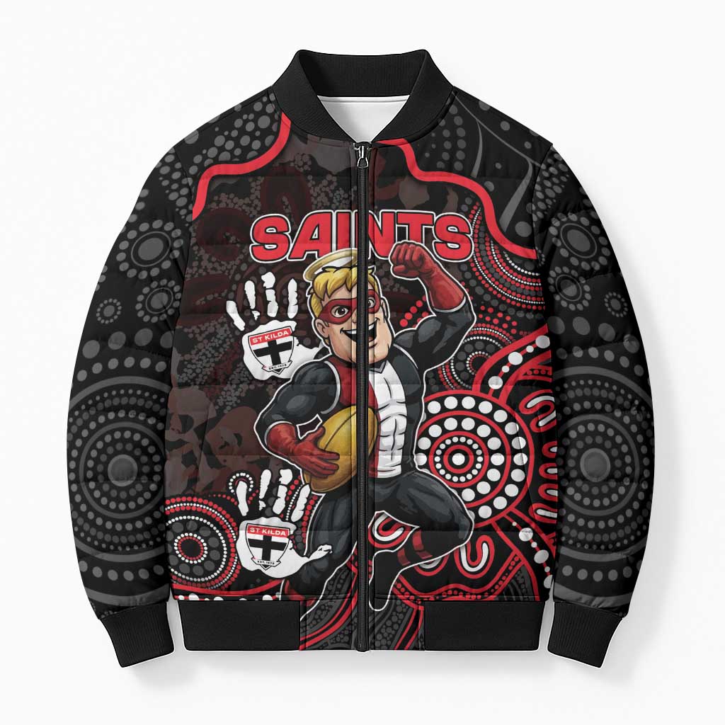 Custom Saints Football Bomber Puffer Jacket Aboriginal Dot Art Pattern