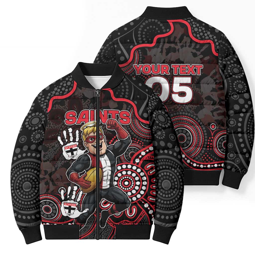 Custom Saints Football Bomber Puffer Jacket Aboriginal Dot Art Pattern