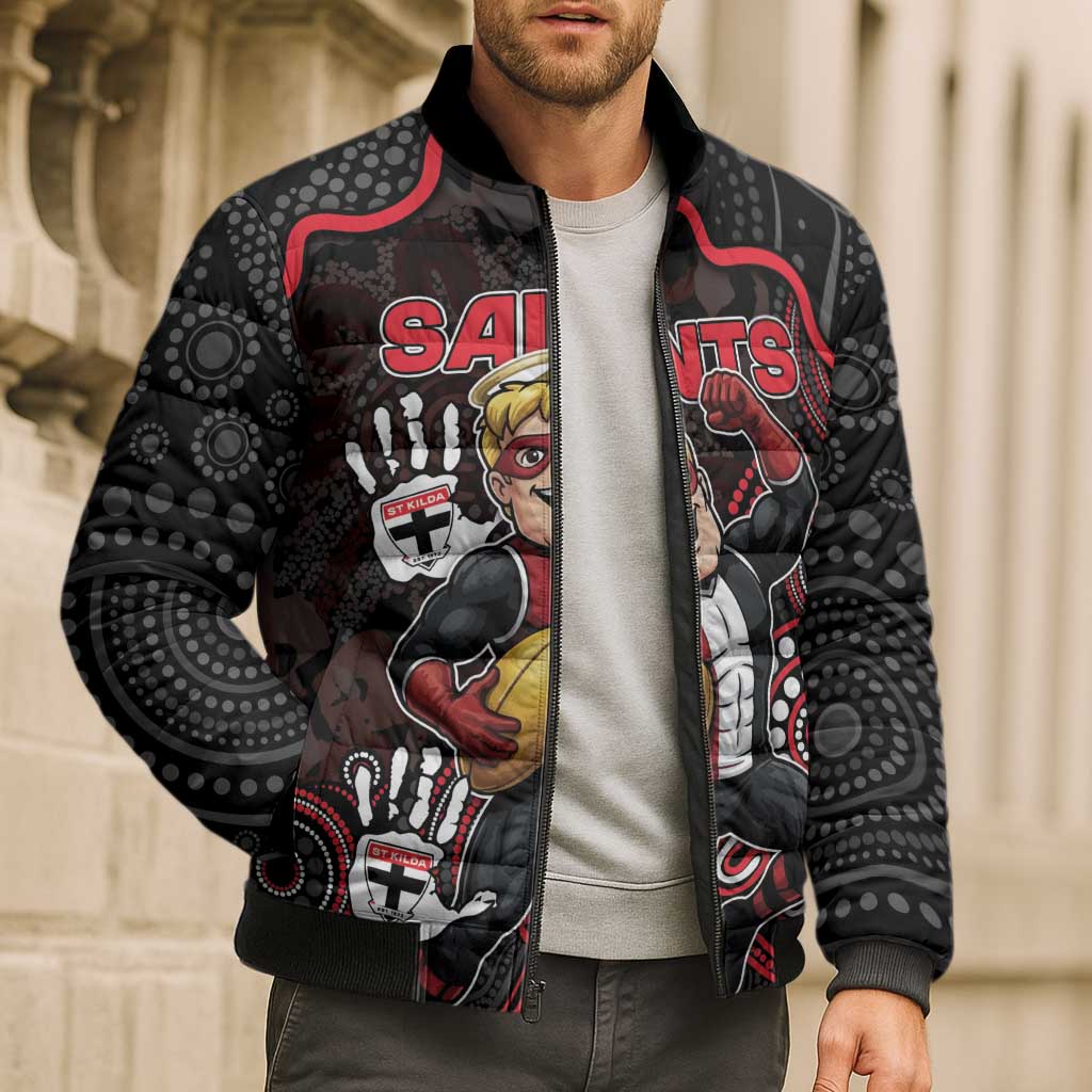 Custom Saints Football Bomber Puffer Jacket Aboriginal Dot Art Pattern