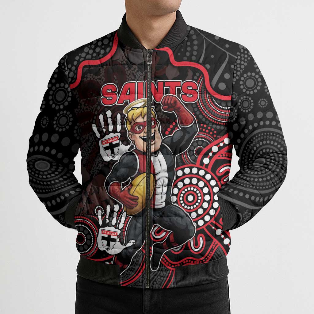 Custom Saints Football Bomber Puffer Jacket Aboriginal Dot Art Pattern