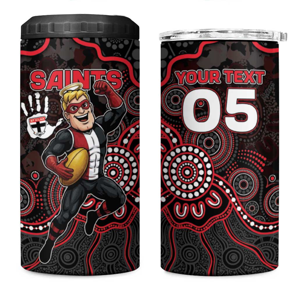 Custom Saints Football 4 in 1 Can Cooler Tumbler Aboriginal Dot Art Pattern