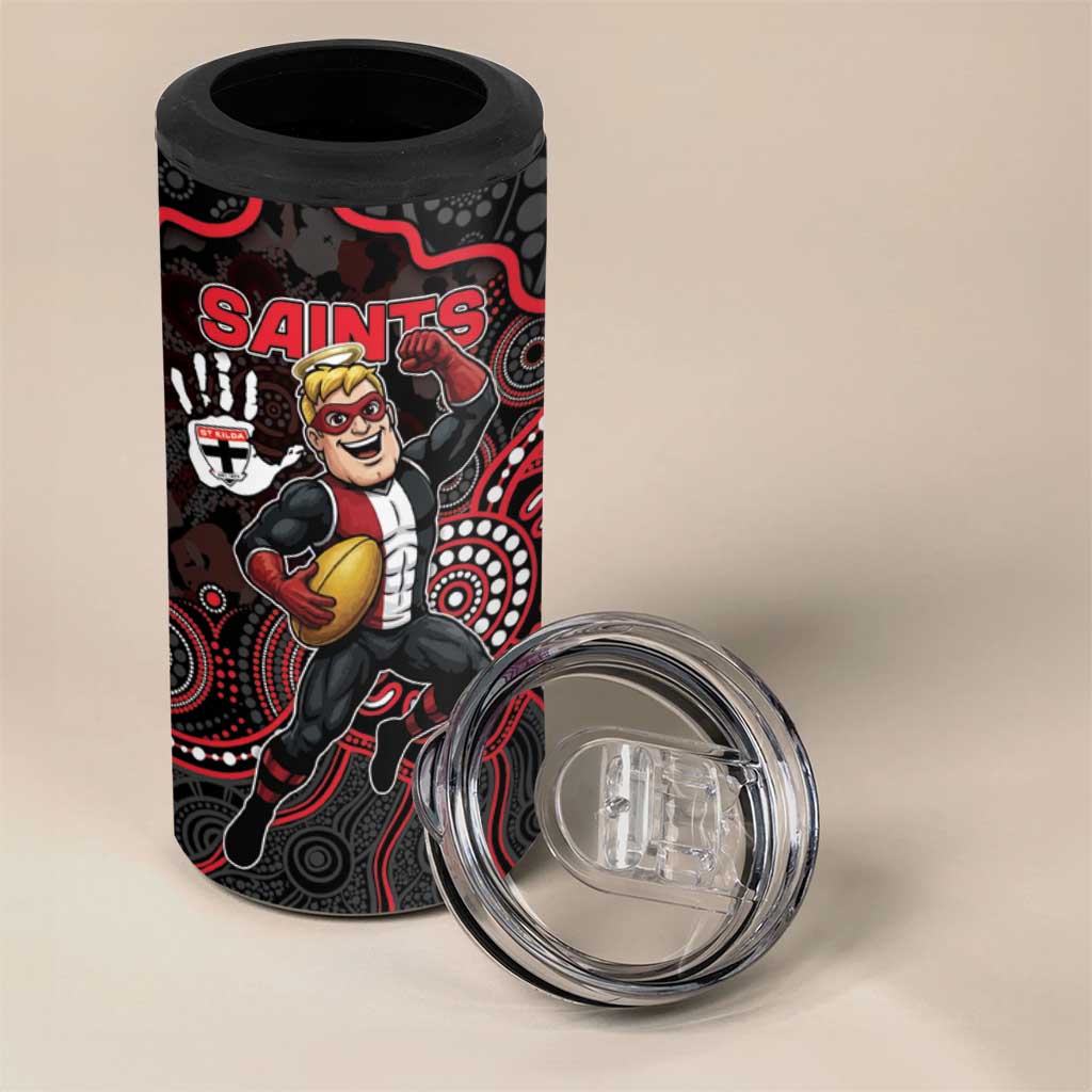 Custom Saints Football 4 in 1 Can Cooler Tumbler Aboriginal Dot Art Pattern