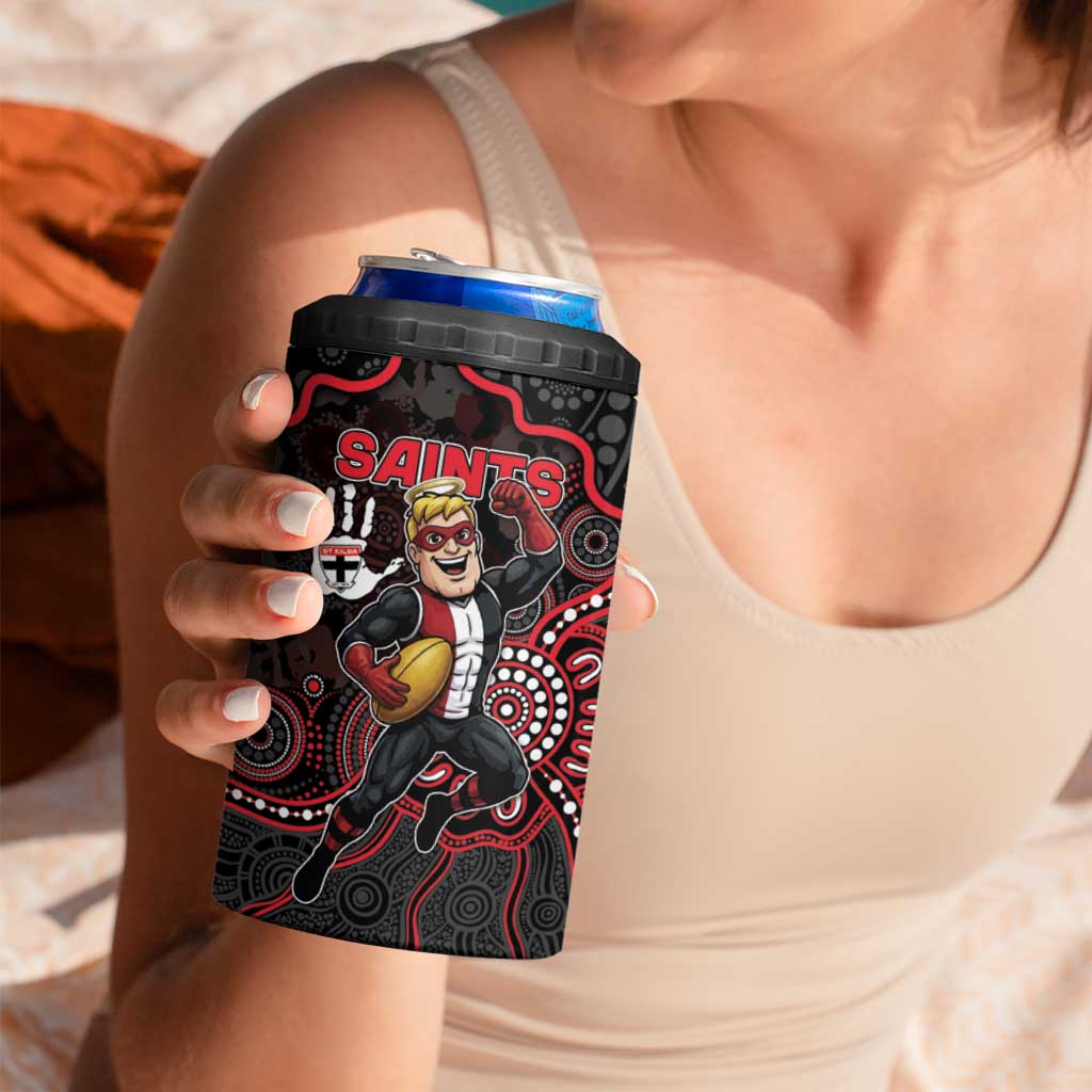 Custom Saints Football 4 in 1 Can Cooler Tumbler Aboriginal Dot Art Pattern