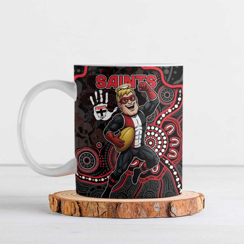 Custom Saints Football Ceramic Mug Aboriginal Dot Art Pattern