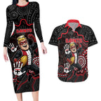 Custom Saints Football Couples Matching Long Sleeve Bodycon Dress and Hawaiian Shirt Aboriginal Dot Art Pattern