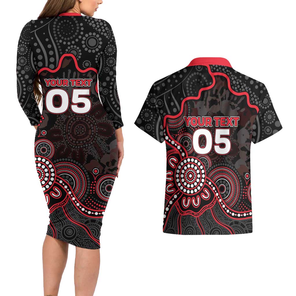 Custom Saints Football Couples Matching Long Sleeve Bodycon Dress and Hawaiian Shirt Aboriginal Dot Art Pattern